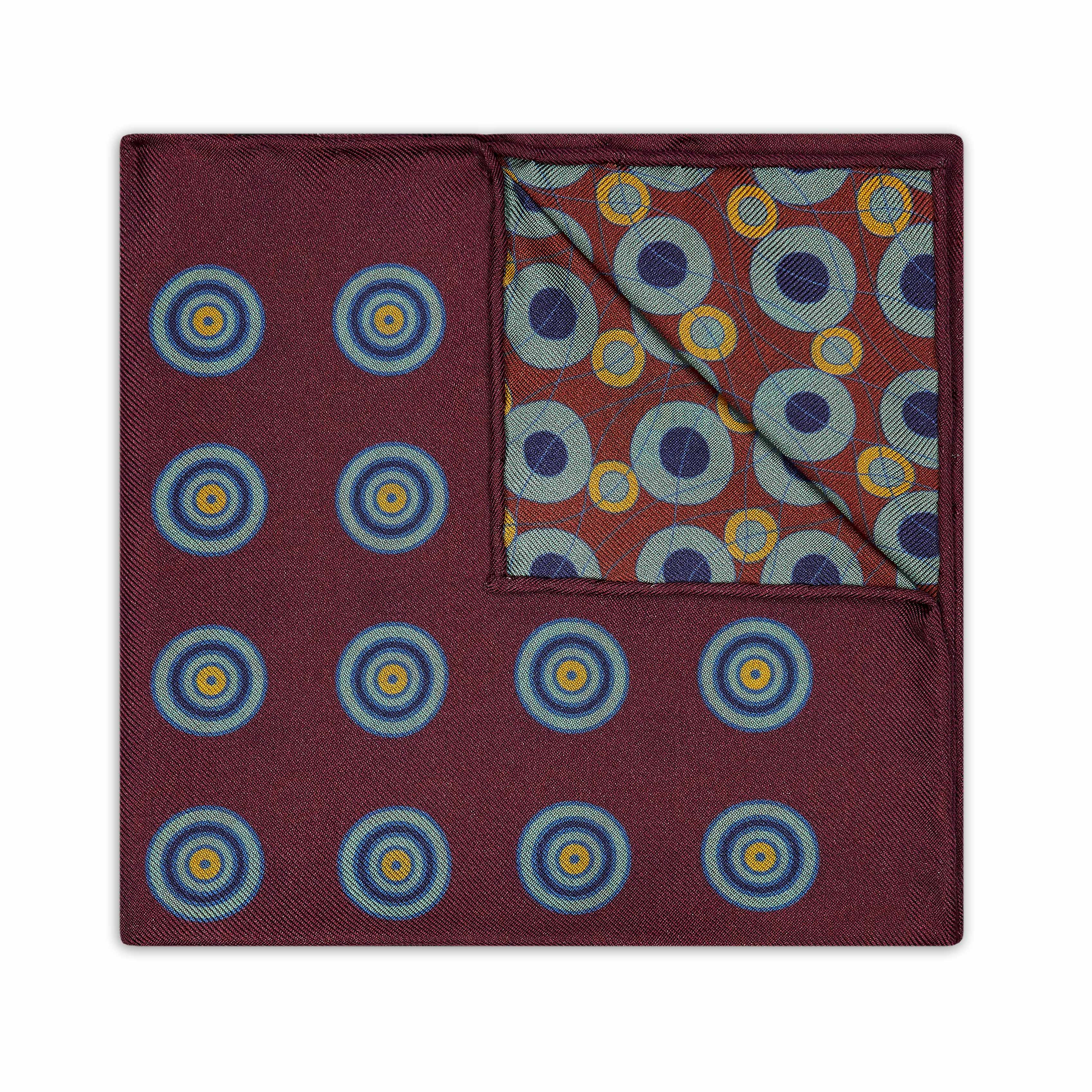 Abstract Target Motif Silk Pocket Square in Burgundy