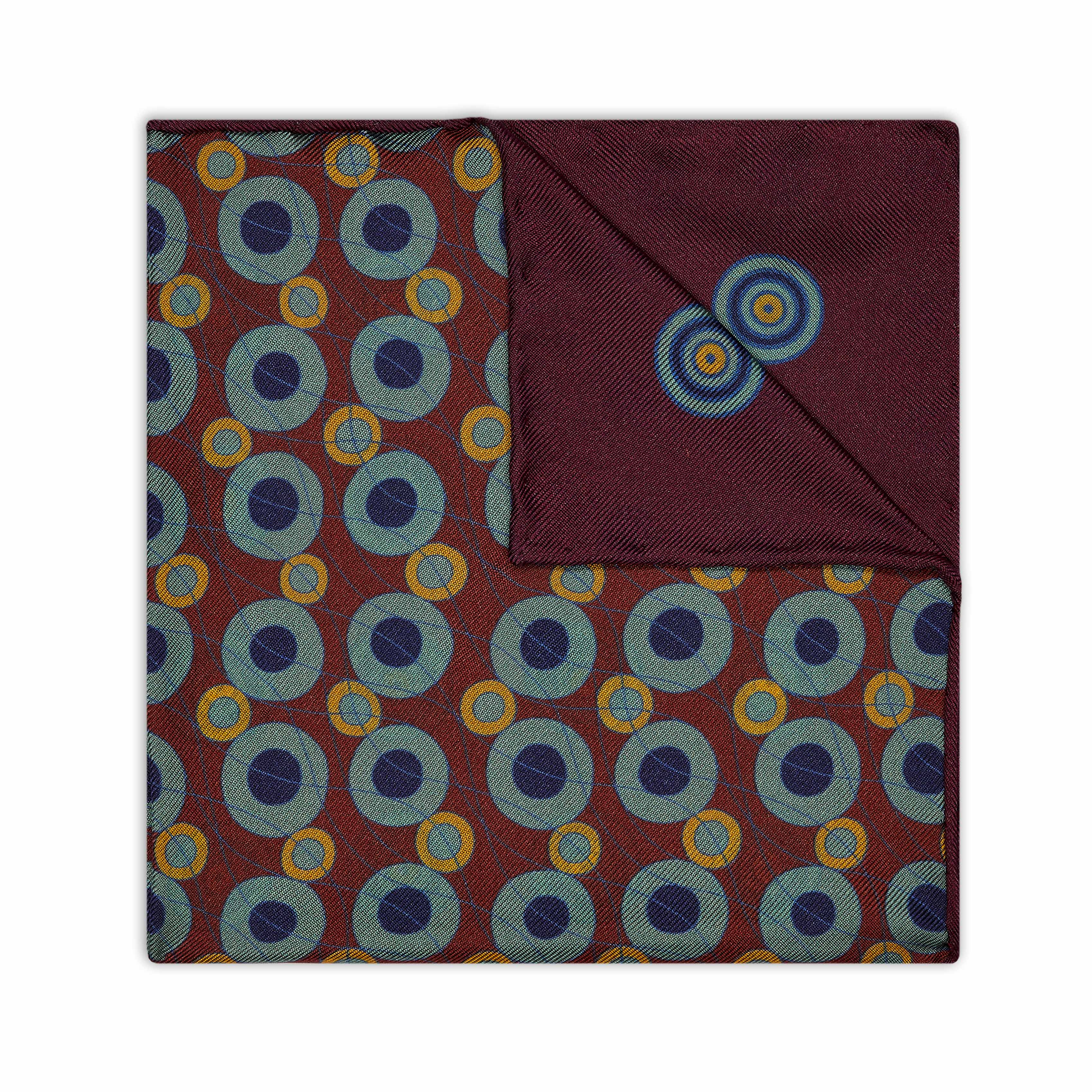 Abstract Target Motif Silk Pocket Square in Burgundy - Image 2