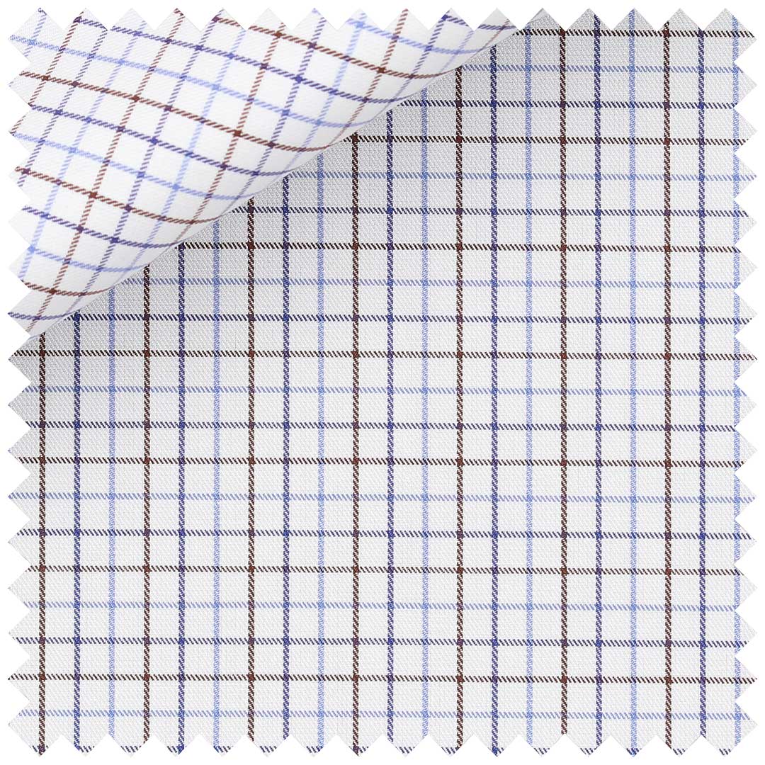 Blue Brown Multi Check Cotton Twill - Image 2