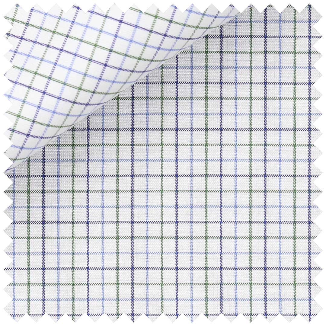 Blue Green Multi Check Cotton Twill - Image 2