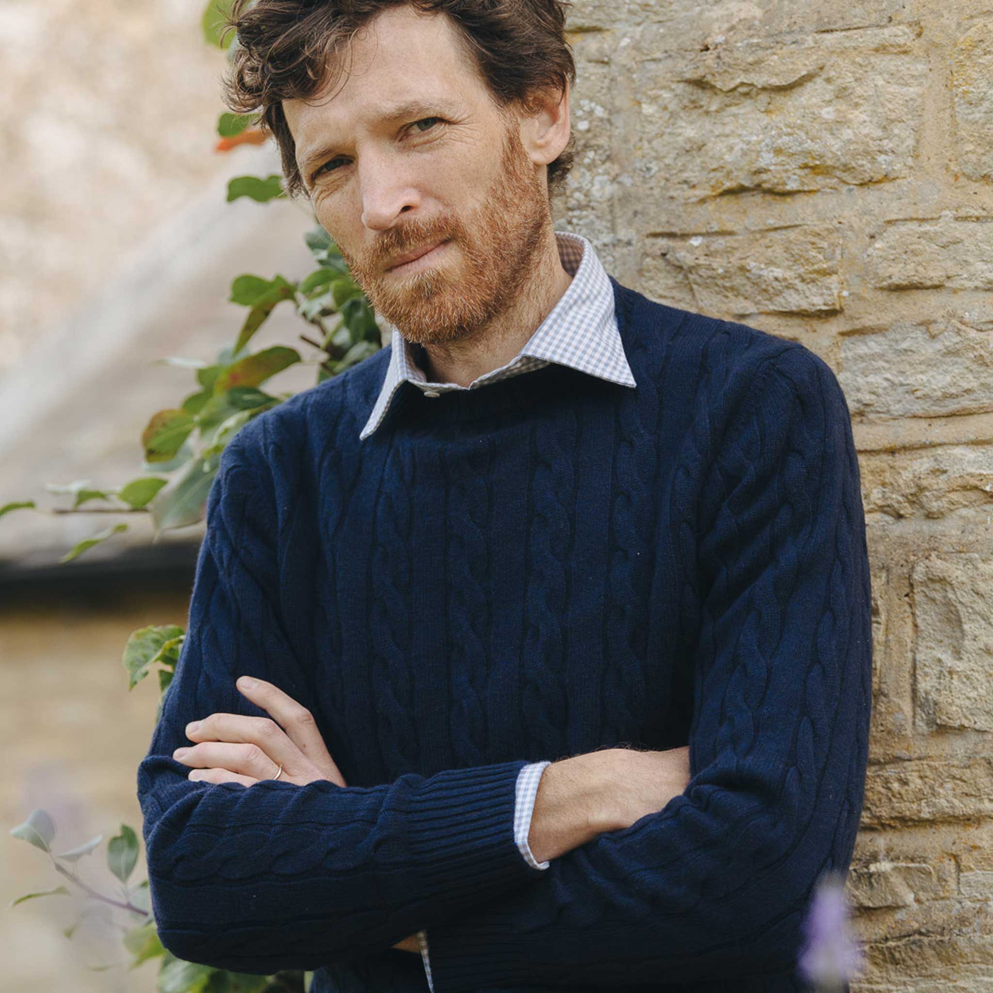 Bowhill Scottish Cashmere Cable Knit Jumper in Blackberry Blue - Image 5