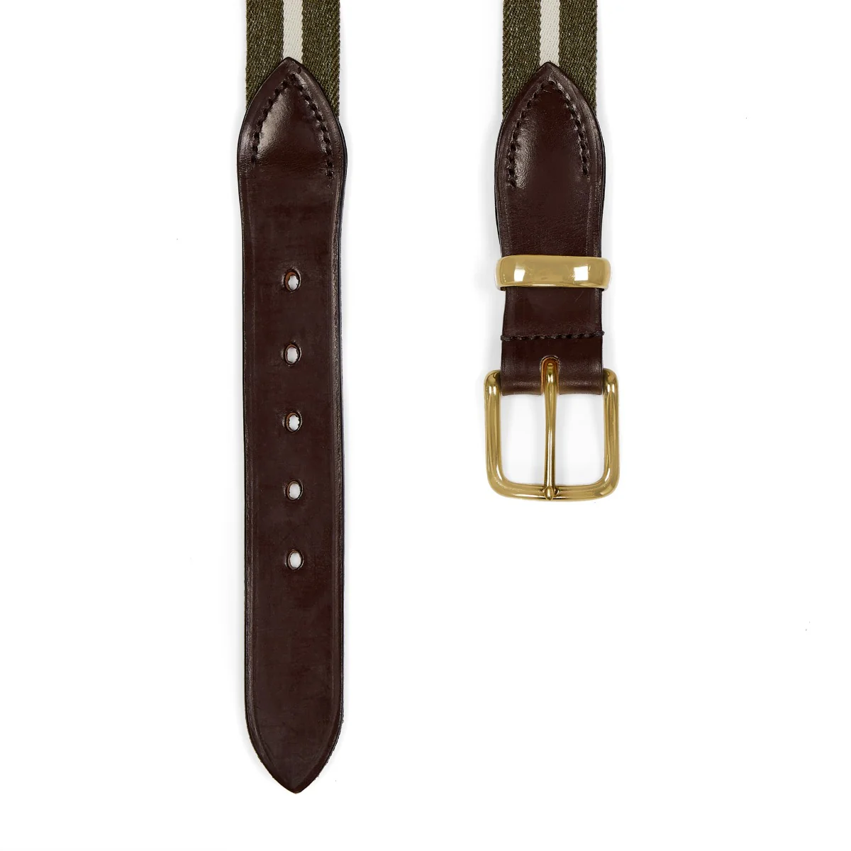 Bridle Leather Webbing Stripe Belt in Khaki - Image 2