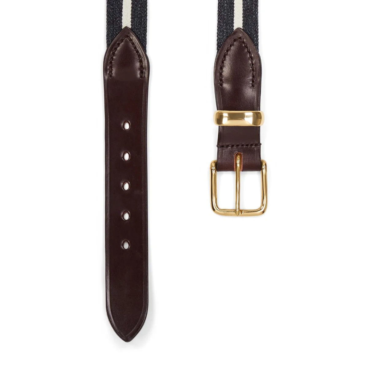 Bridle Leather Webbing Stripe Belt in Denim - Image 2