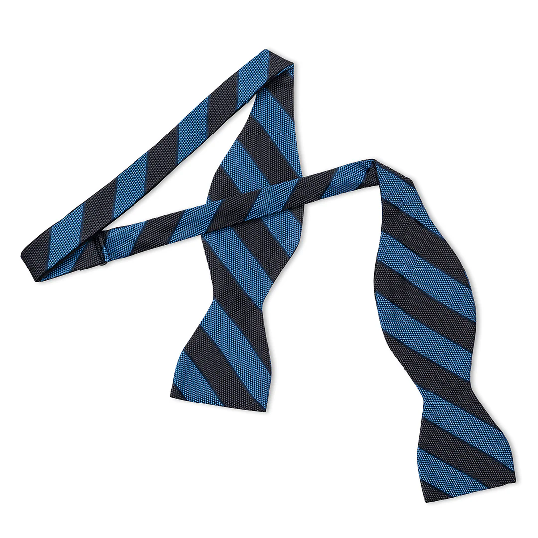 Broad Stripe Jacquard Silk Thistle Bow Tie in Sky and Grey - Image 2