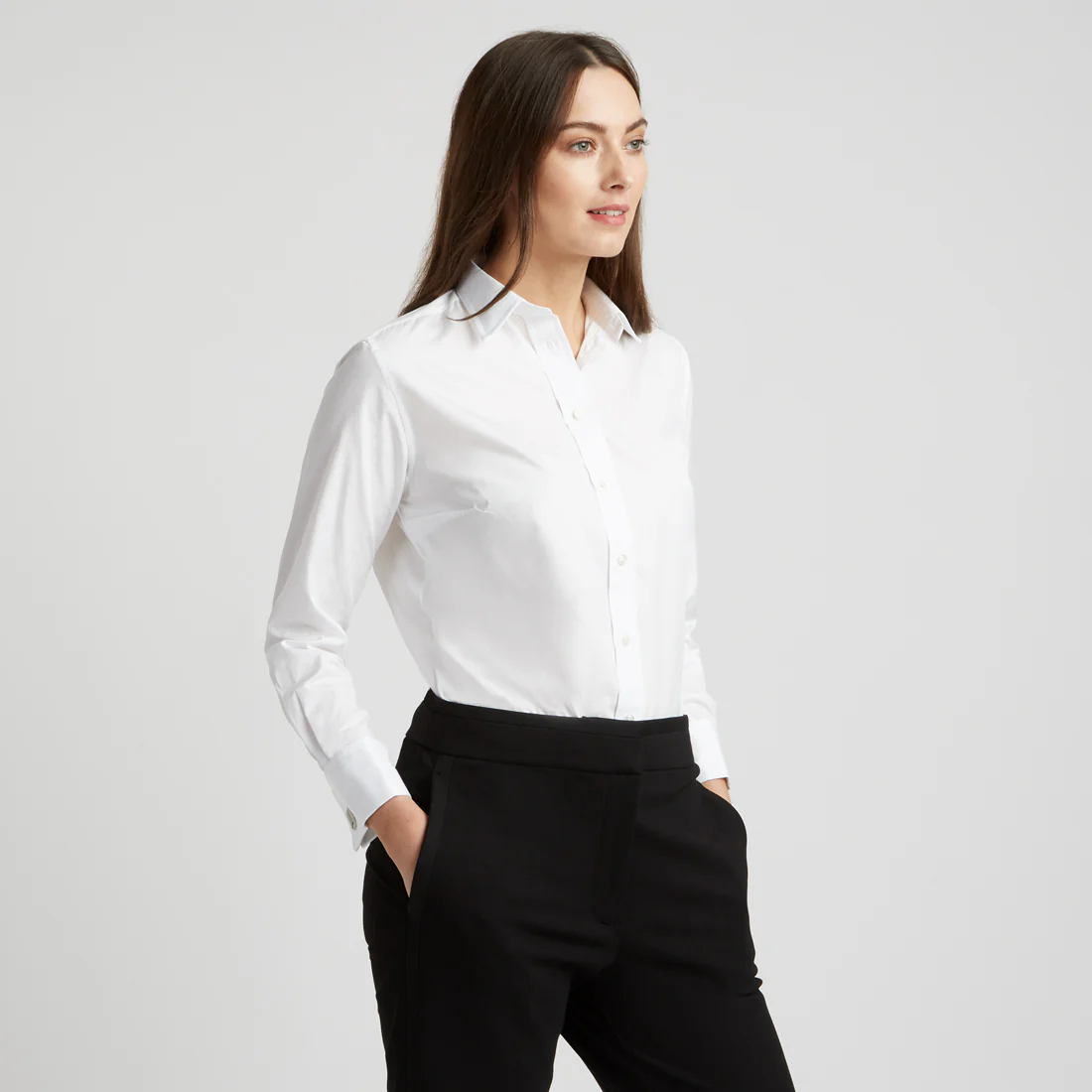 Buddette Poplin Double Cuff Shirt in White - Image 6