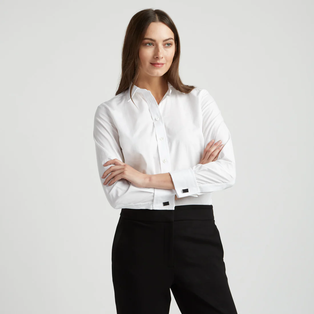 Buddette Poplin Double Cuff Shirt in White - Image 8