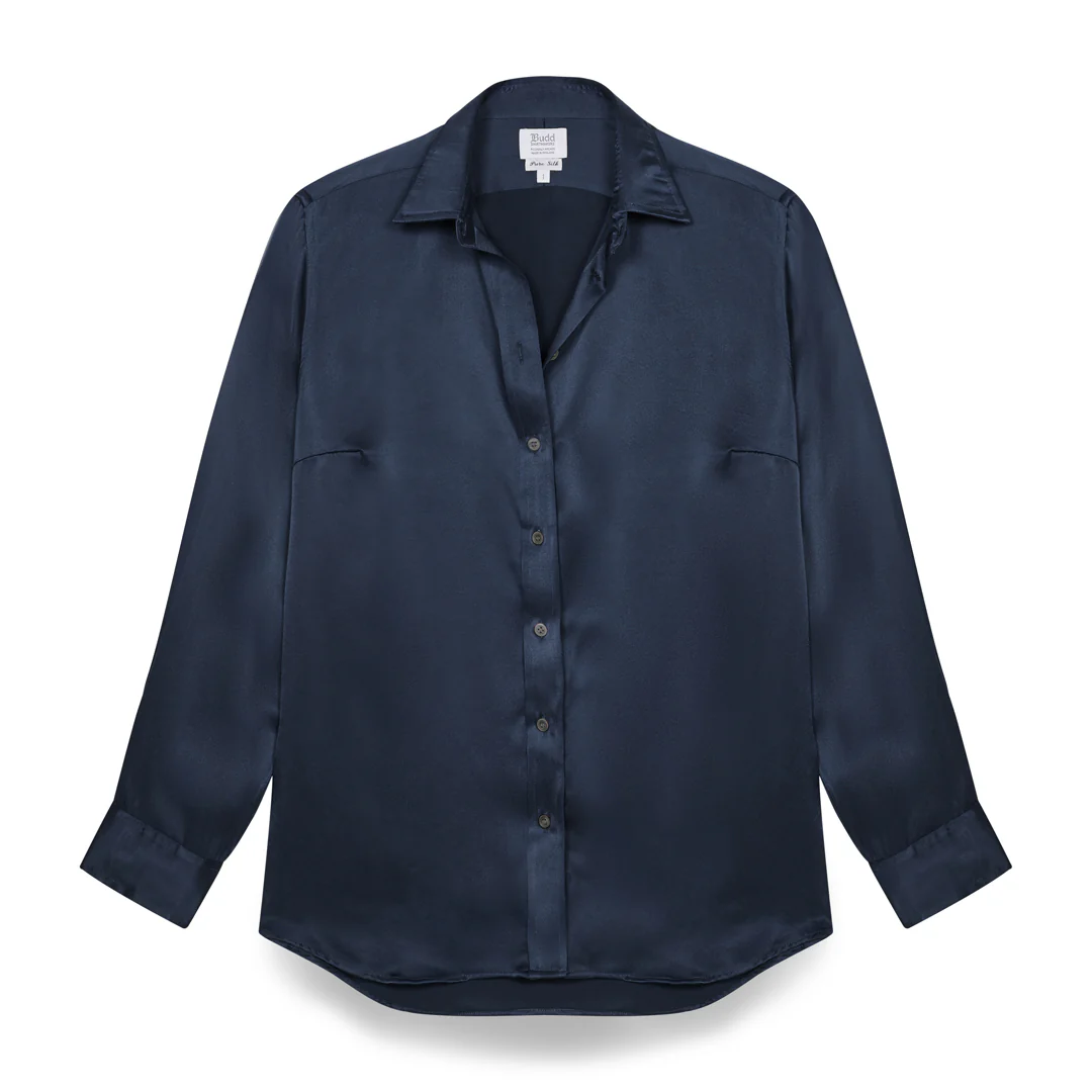 Buddette Silk Button Cuff Shirt in Indian Ink