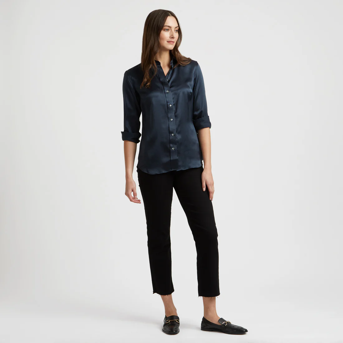 Buddette Silk Button Cuff Shirt in Indian Ink - Image 3