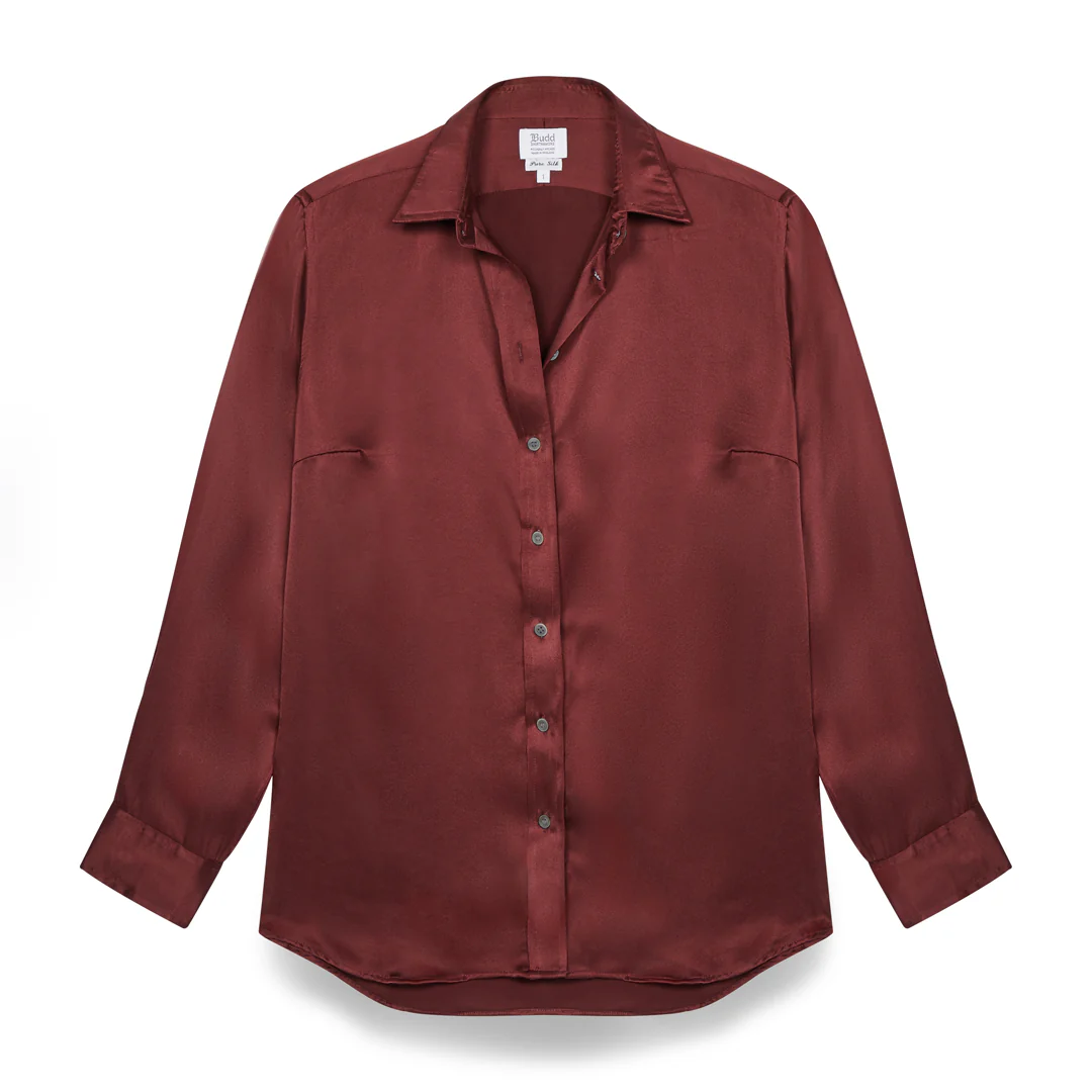 Buddette Silk Button Cuff Shirt in New Claret