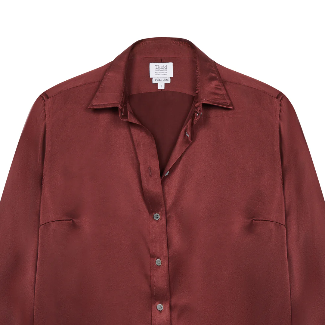 Buddette Silk Button Cuff Shirt in New Claret - Image 2