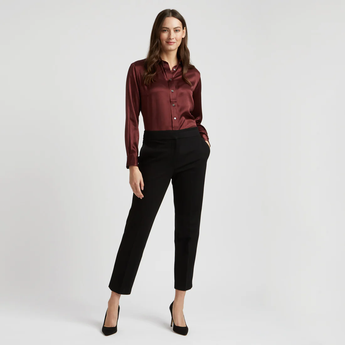 Buddette Silk Button Cuff Shirt in New Claret - Image 3