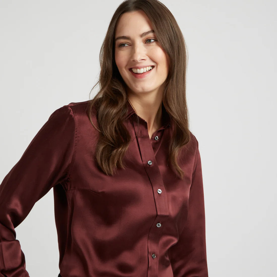 Buddette Silk Button Cuff Shirt in New Claret - Image 4