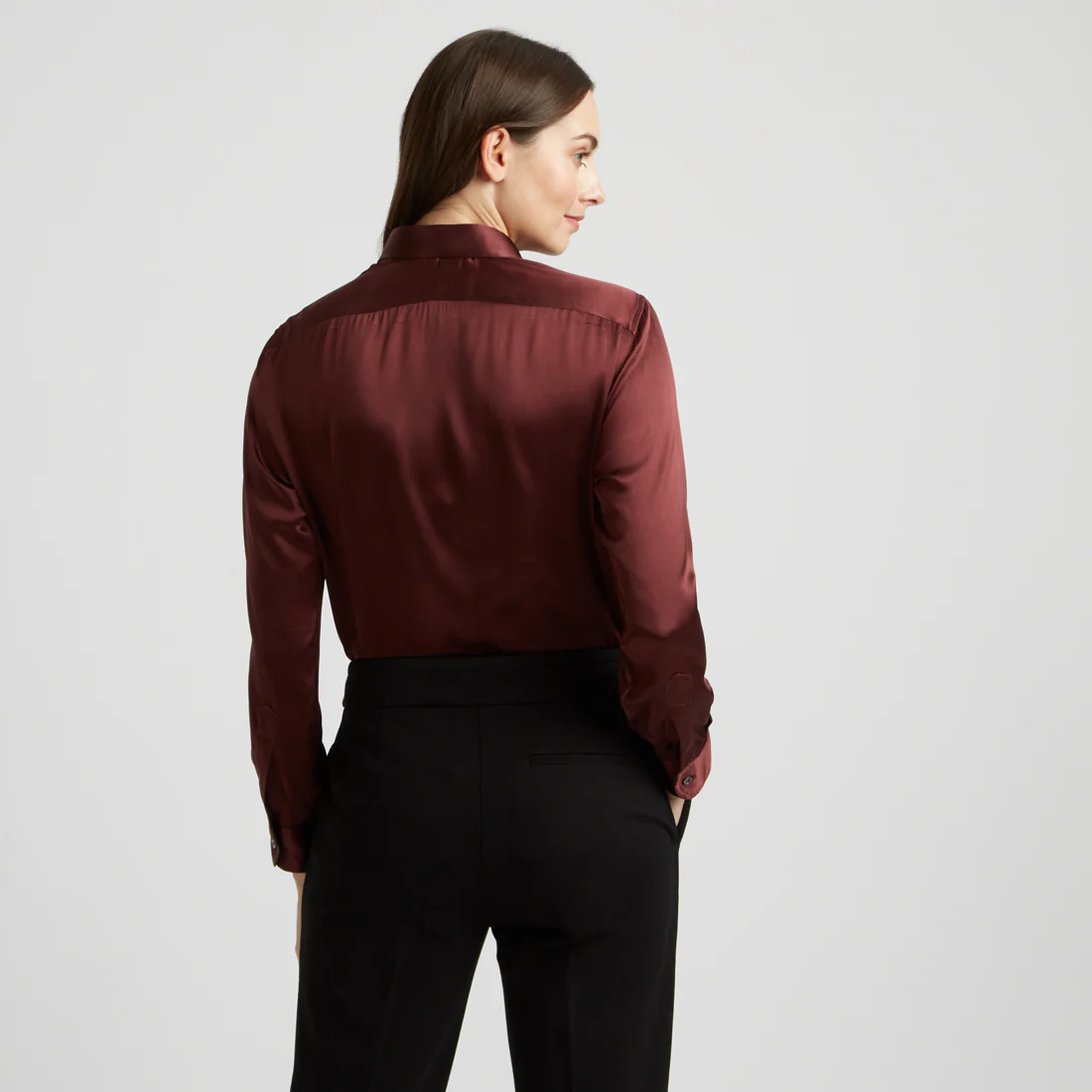 Buddette Silk Button Cuff Shirt in New Claret - Image 5
