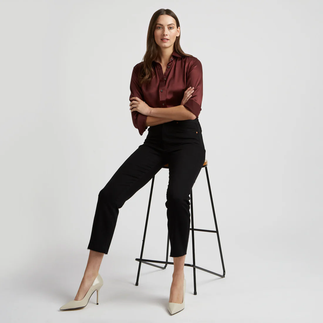 Buddette Silk Button Cuff Shirt in New Claret - Image 6