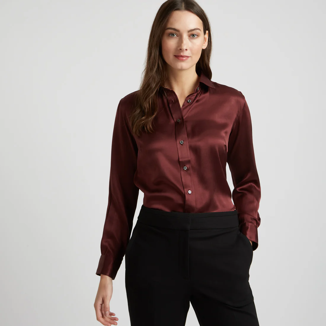 Buddette Silk Button Cuff Shirt in New Claret - Image 7