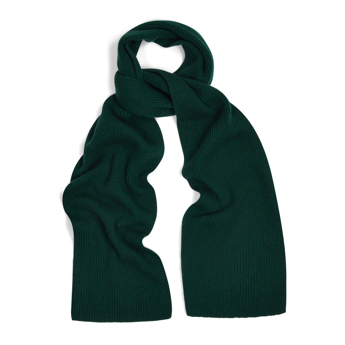 Scottish Cashmere 3 Ply Ribbed Scarf in Bottle Green