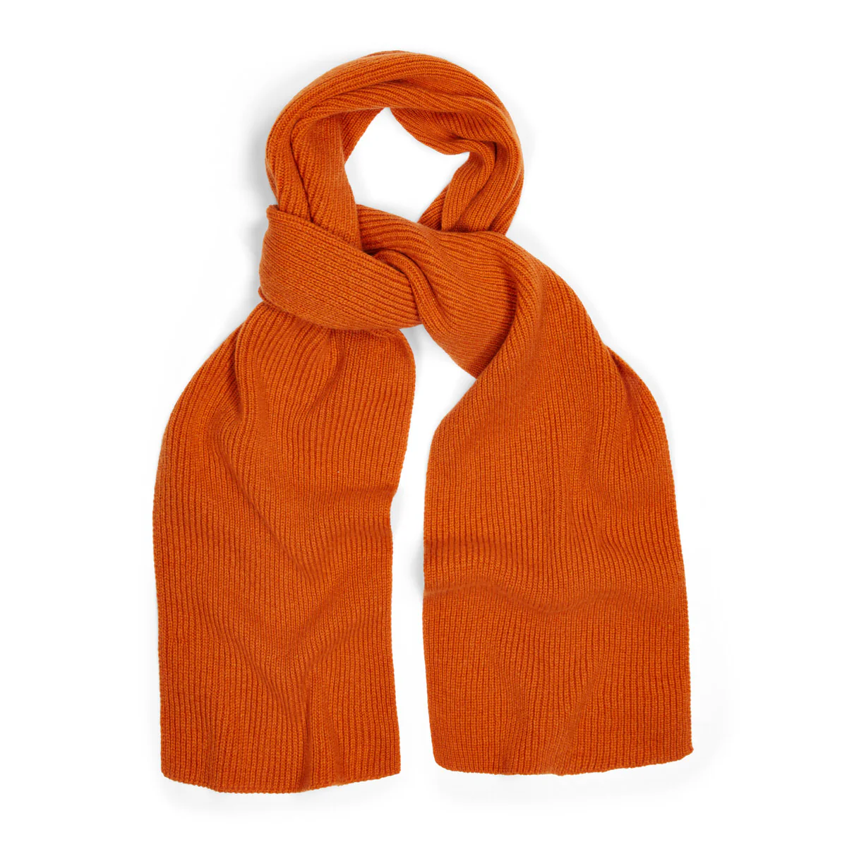 Scottish Cashmere 3 Ply Ribbed Scarf in Cointreau