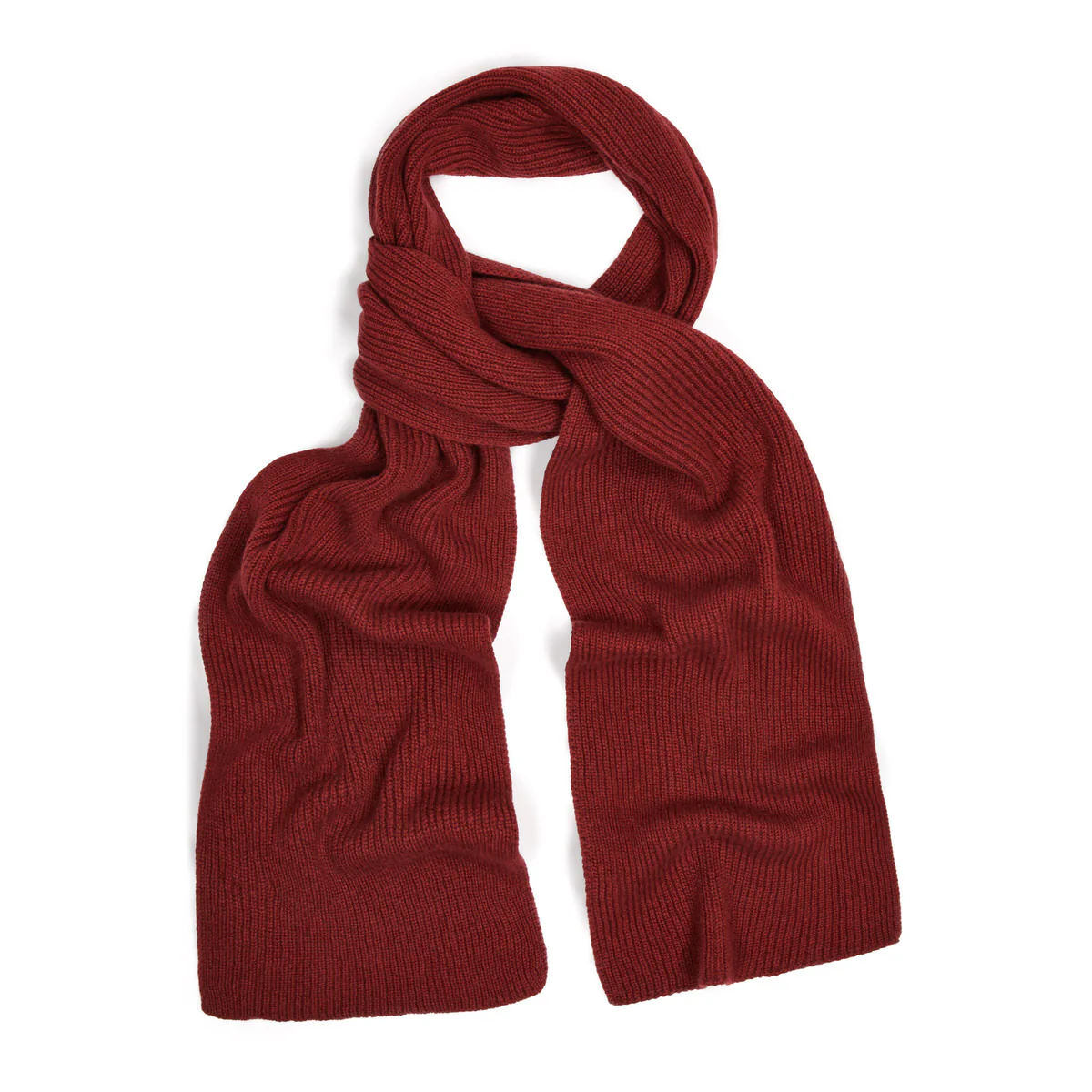 Scottish Cashmere 3 Ply Ribbed Scarf in Russet Red