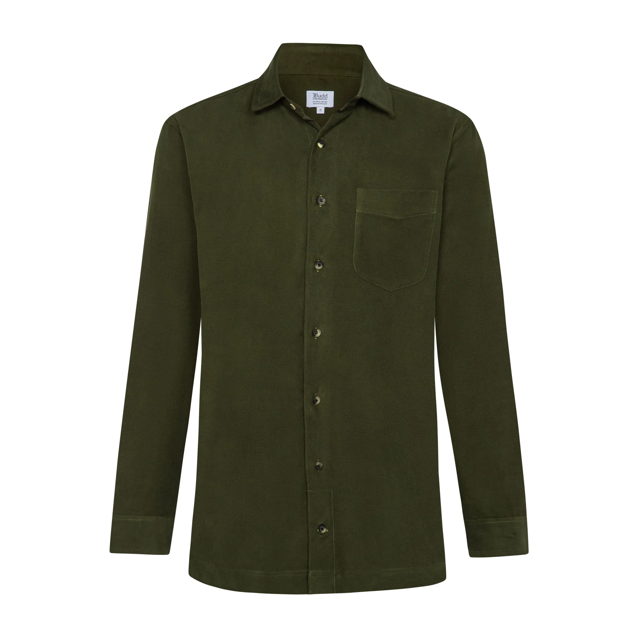 Casual Fit Moleskin Overshirt in Olive Green - Image 3