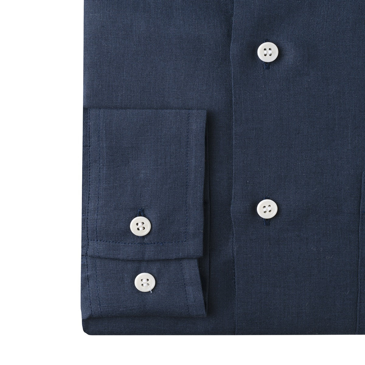 Casual Fit Plain Linen Button Cuff Shirt in Navy - Image 3