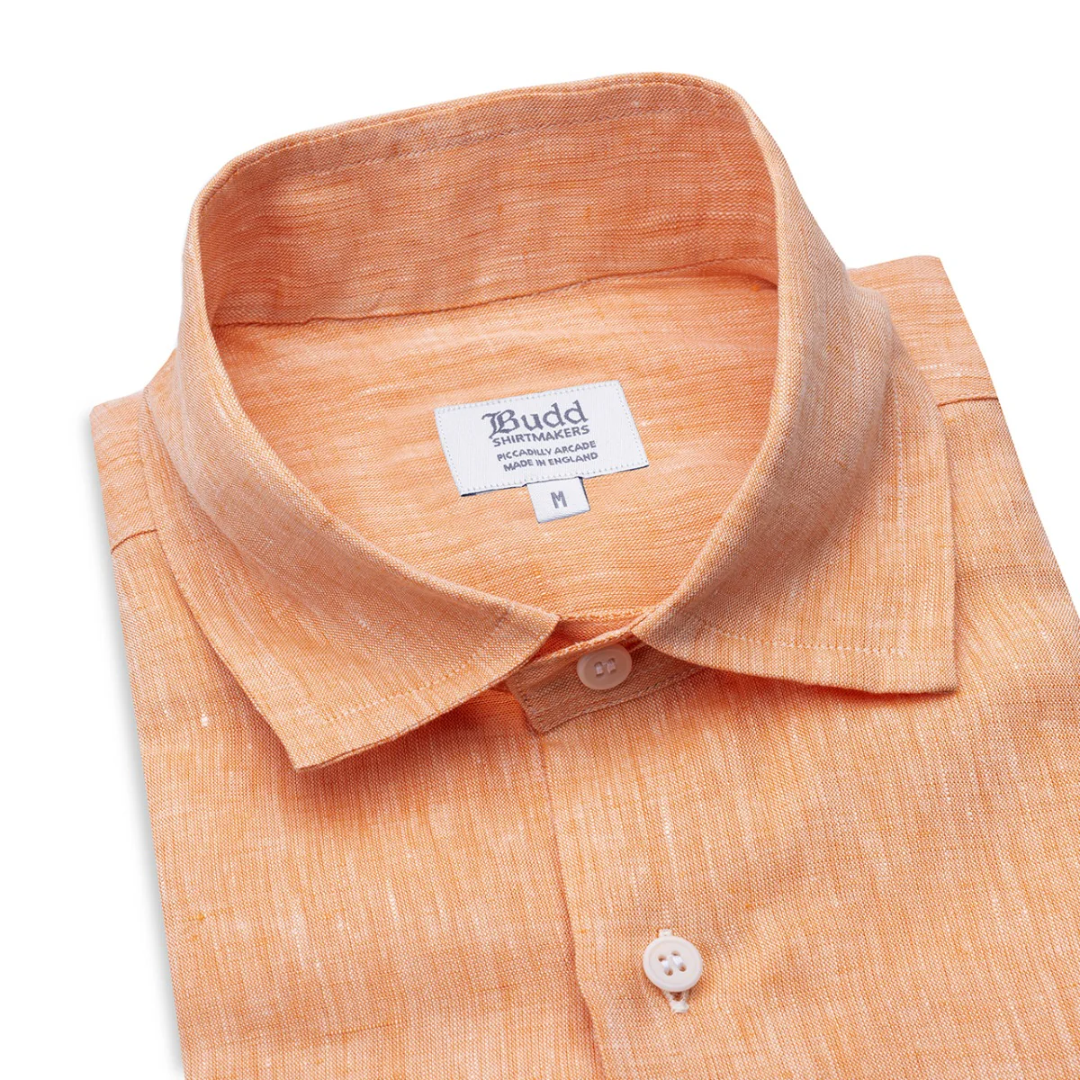 Casual Fit Plain Linen Button Cuff Shirt in Orange - Image 2