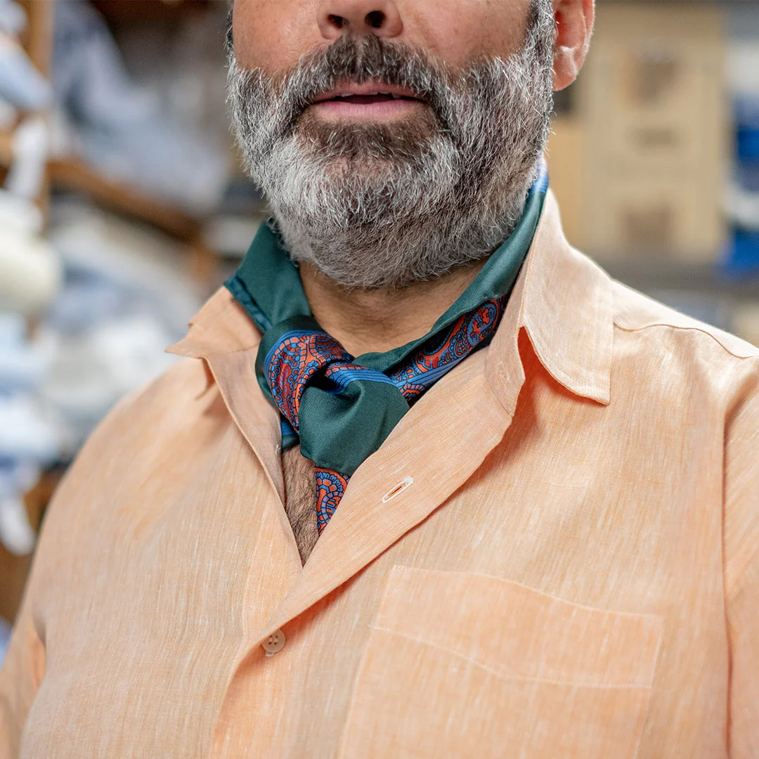 Casual Fit Plain Linen Button Cuff Shirt in Orange - Image 5