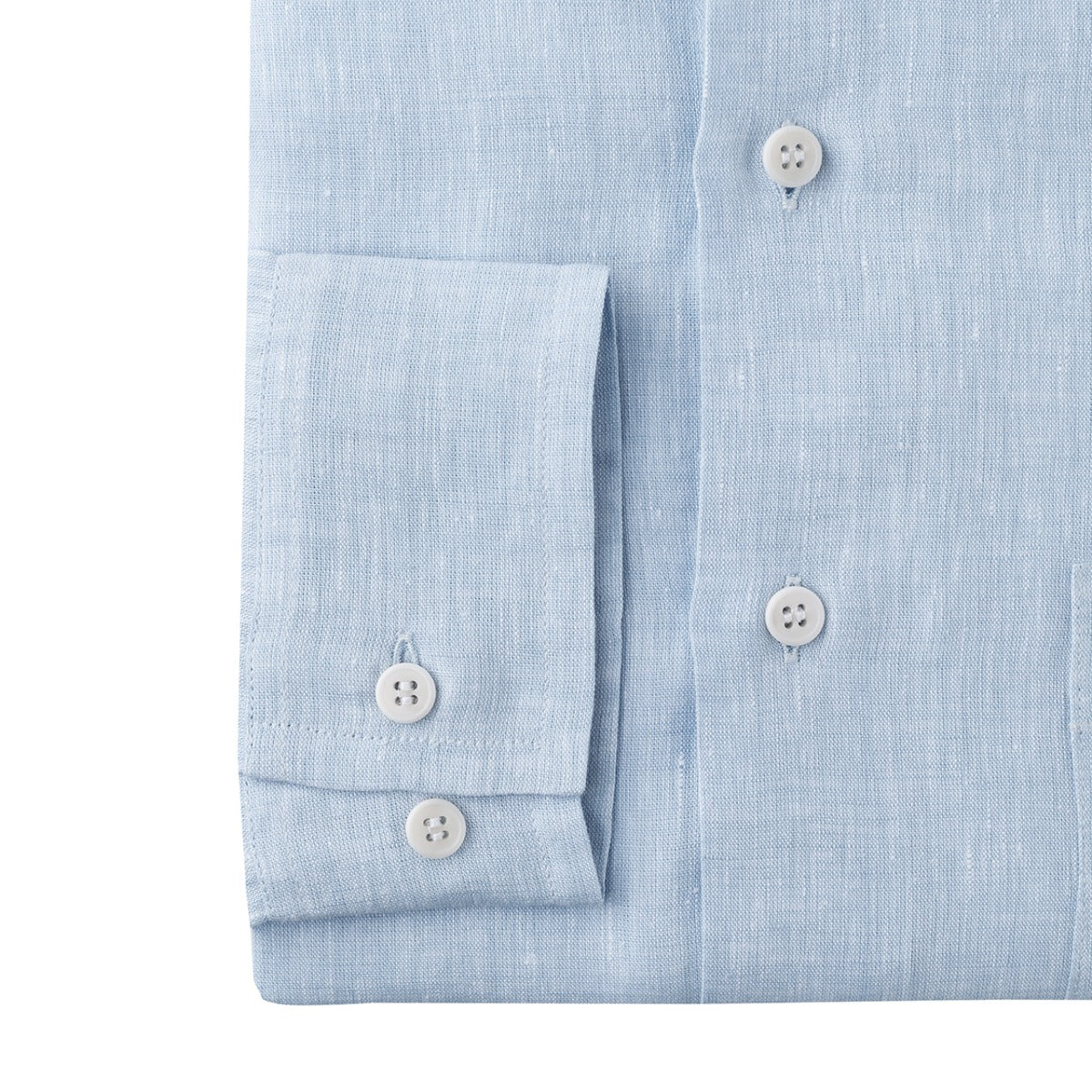 Casual Fit Plain Linen Button Cuff Shirt in Sky Blue - Image 3
