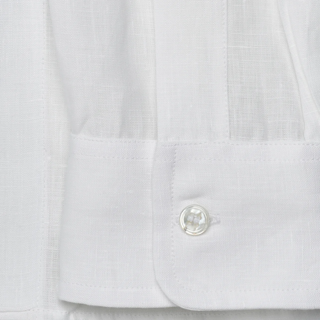 Casual Fit Plain Linen Button Cuff Shirt in White - Image 3