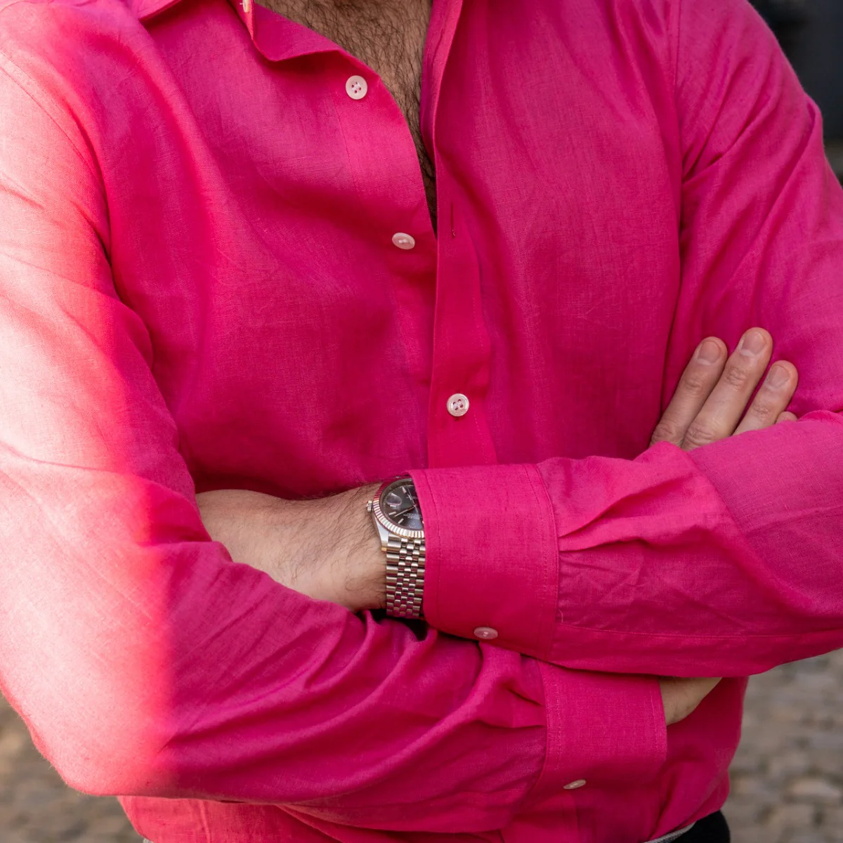 Casual Linen Shirt in Hot Pink - Image 4