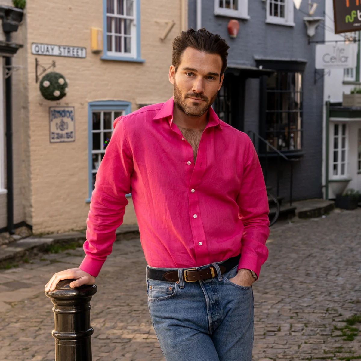 Casual Linen Shirt in Hot Pink - Image 5