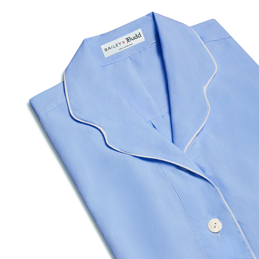 Charlie Plain Cotton Pyjama Short Set in Sky Blue - Image 4
