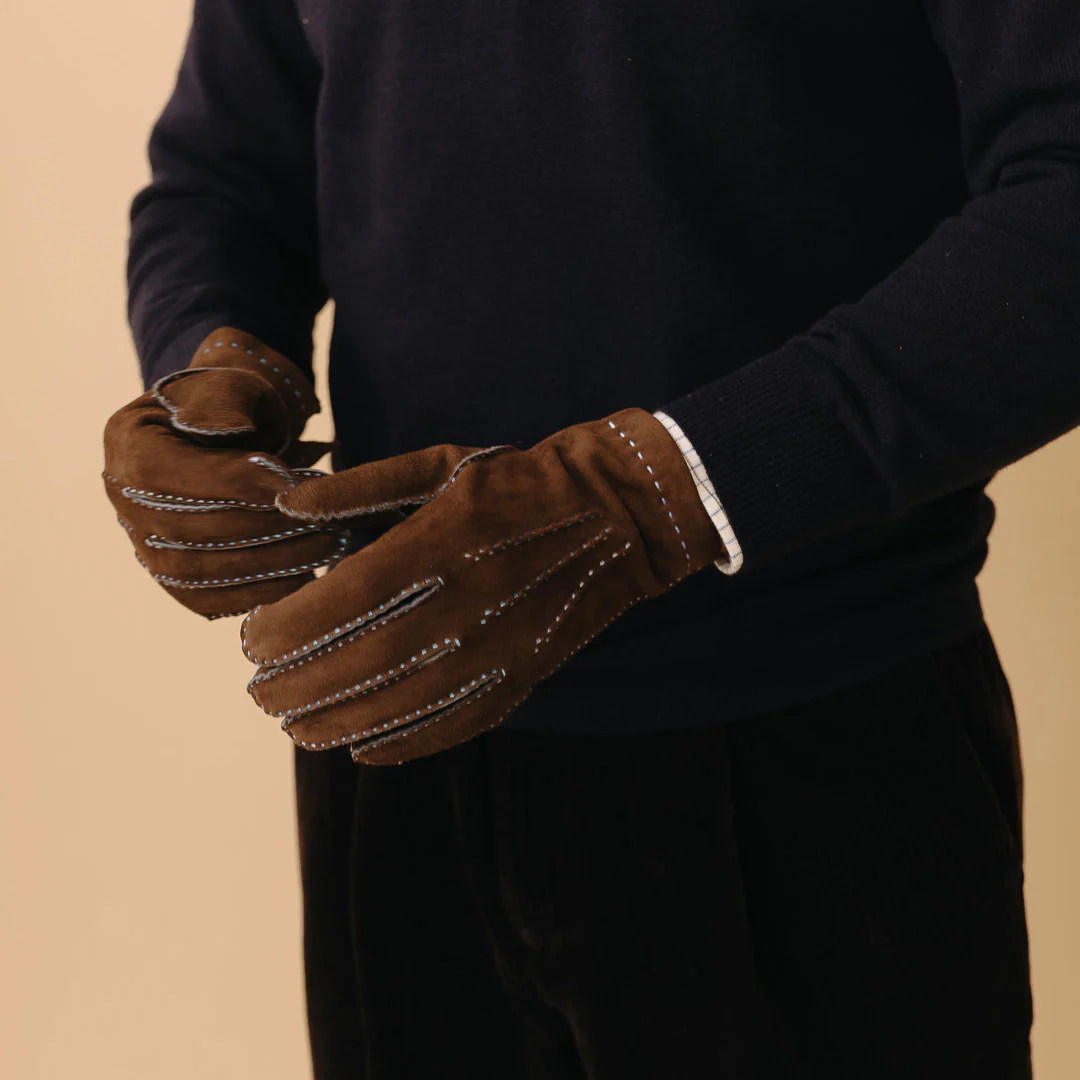 Chocolate Goatskin / Cashmere Lined Gloves with Contrast Stitching - Image 2