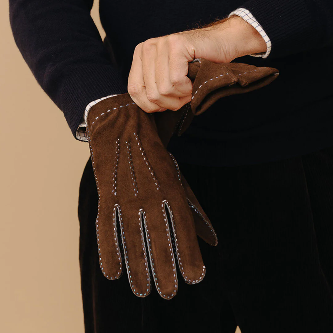 Chocolate Goatskin / Cashmere Lined Gloves with Contrast Stitching - Image 3