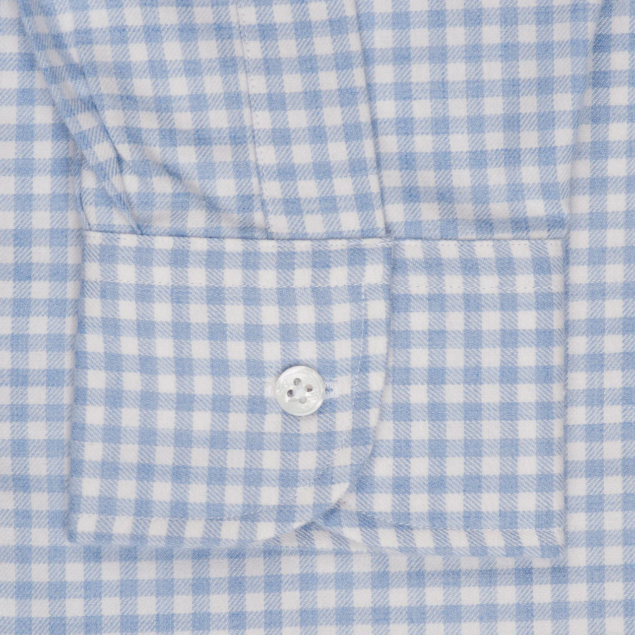 Classic Fit Block Check Cotton and Cashmere Button Cuff Shirt in Sky Blue - Image 4