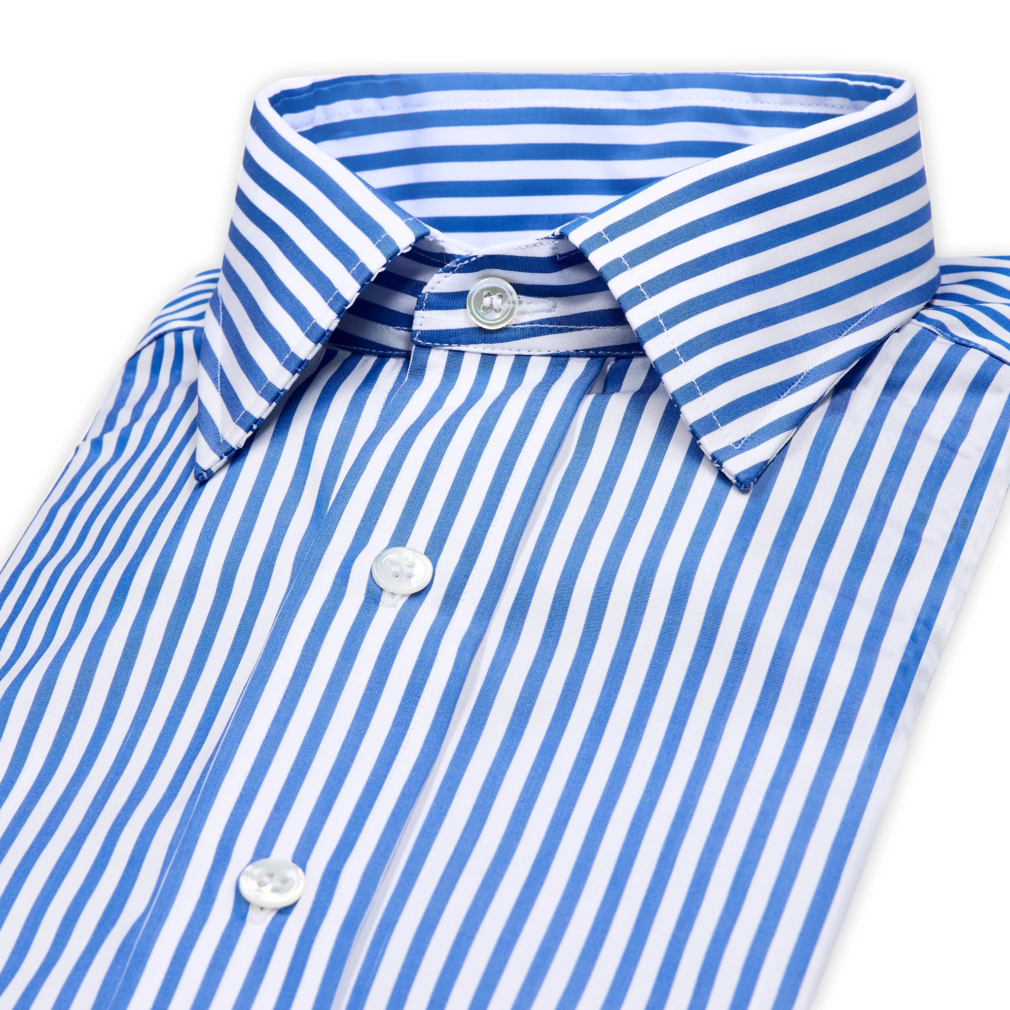 Classic Fit Block Stripe Poplin Button Cuff Shirt in Royal Blue - Image 2