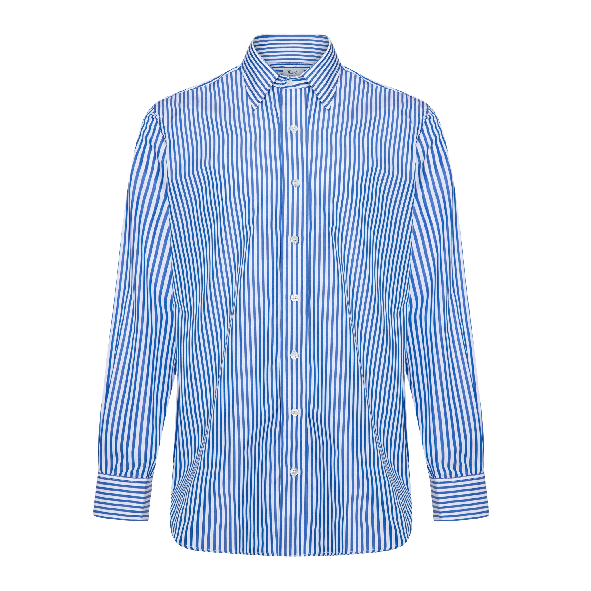 Classic Fit Block Stripe Poplin Button Cuff Shirt in Royal Blue - Image 4