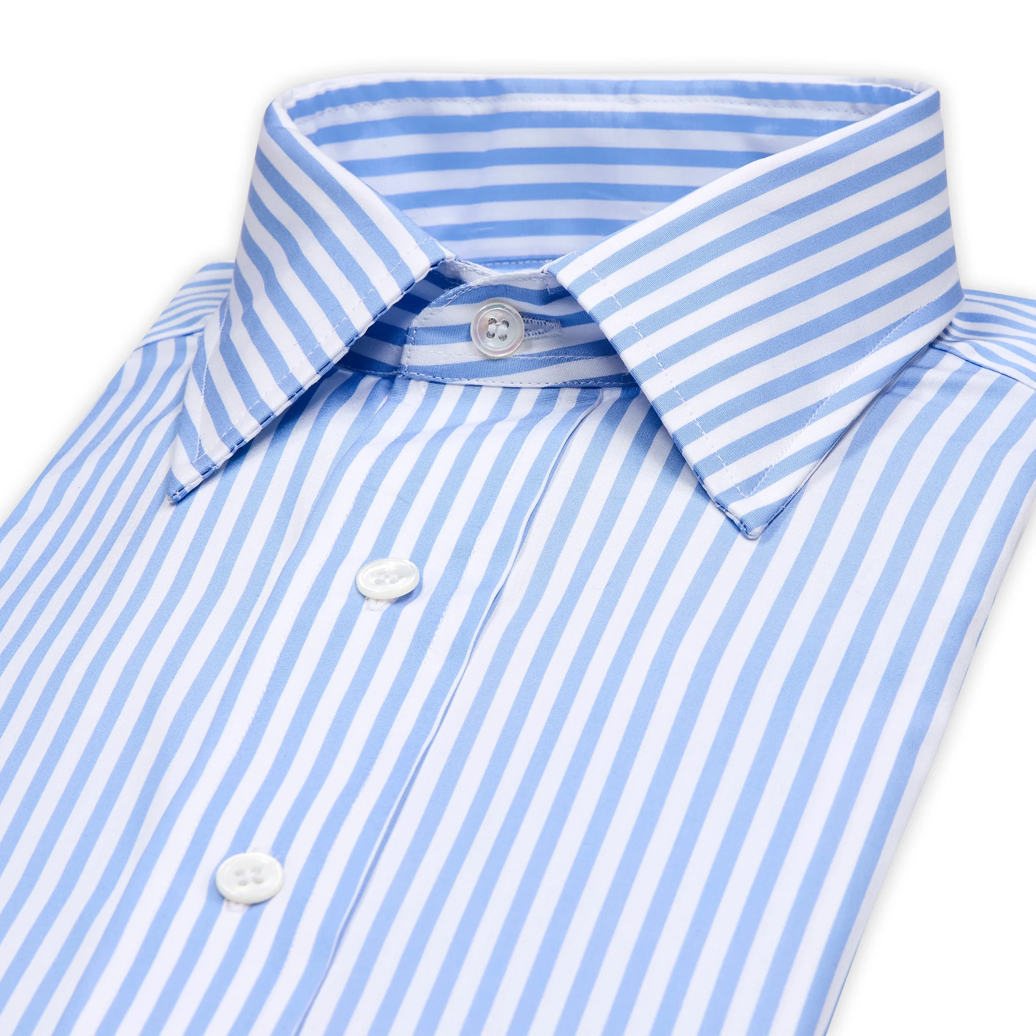 Classic Fit Block Stripe Poplin Button Cuff Shirt in Sky Blue - Image 2