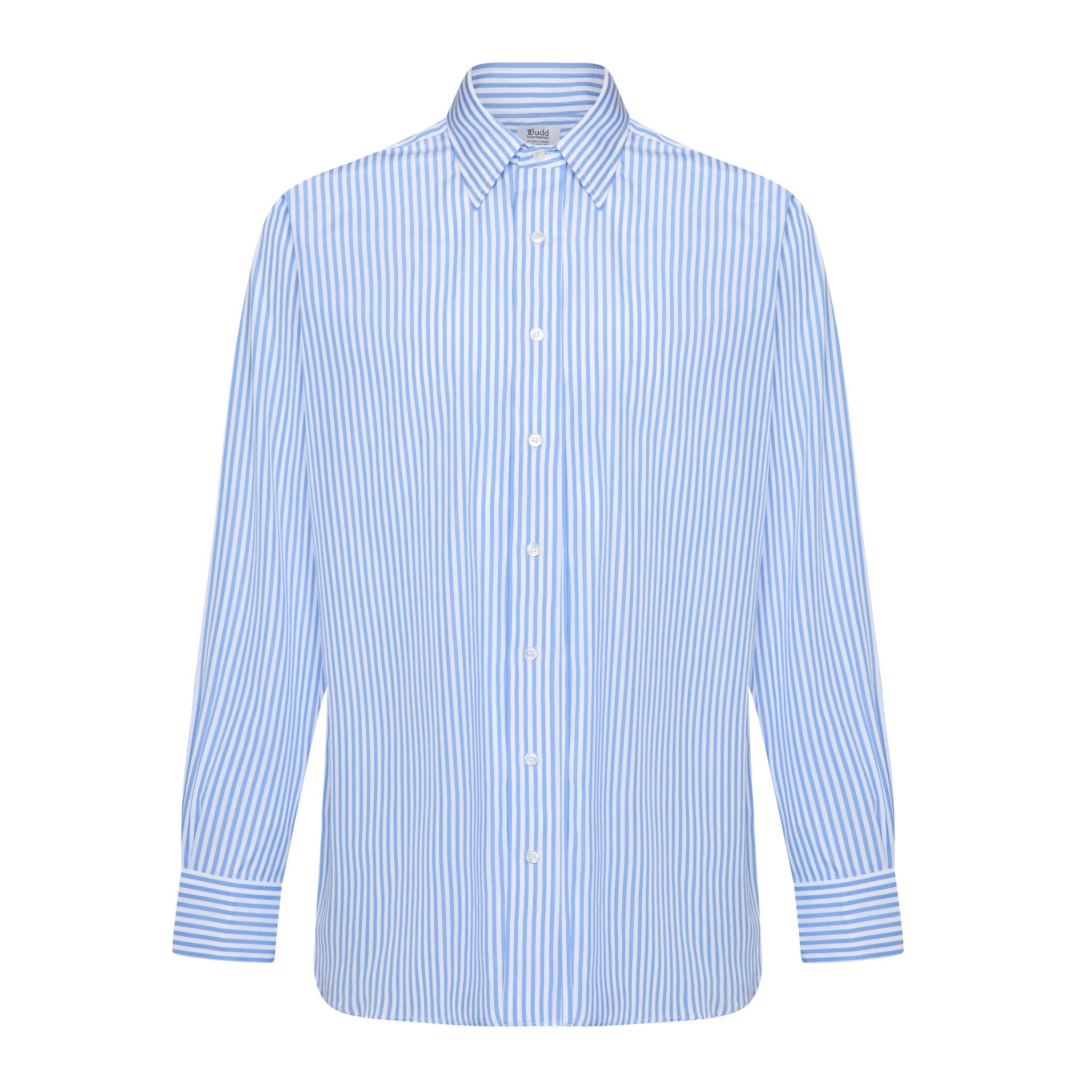 Classic Fit Block Stripe Poplin Button Cuff Shirt in Sky Blue - Image 4