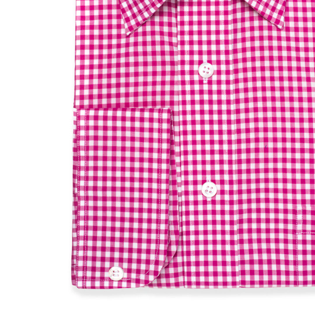 Classic Fit Check Zephyr Button Cuff Shirt in Magenta - Image 3