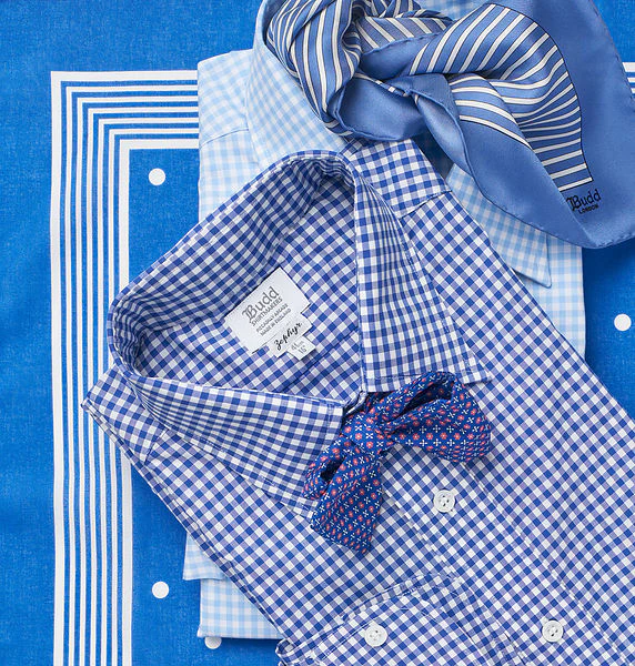 Classic Fit Check Zephyr Button Cuff Shirt in Royal - Image 3