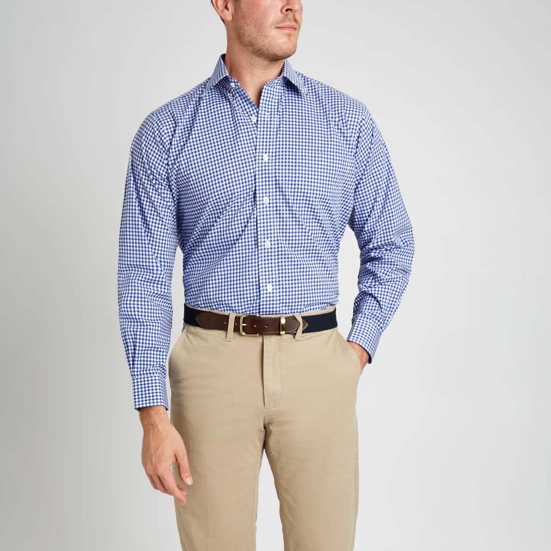 Classic Fit Check Zephyr Button Cuff Shirt in Royal - Image 5