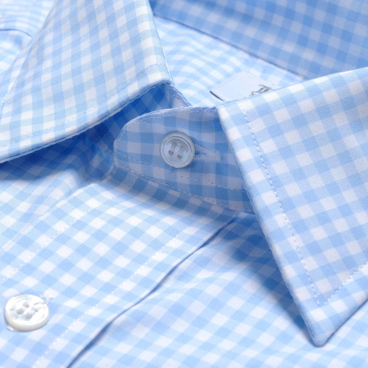 Classic Fit Check Zephyr Button Cuff Shirt in Sky Blue - Image 3