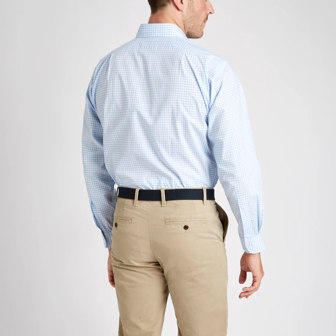 Classic Fit Check Zephyr Button Cuff Shirt in Sky Blue - Image 7