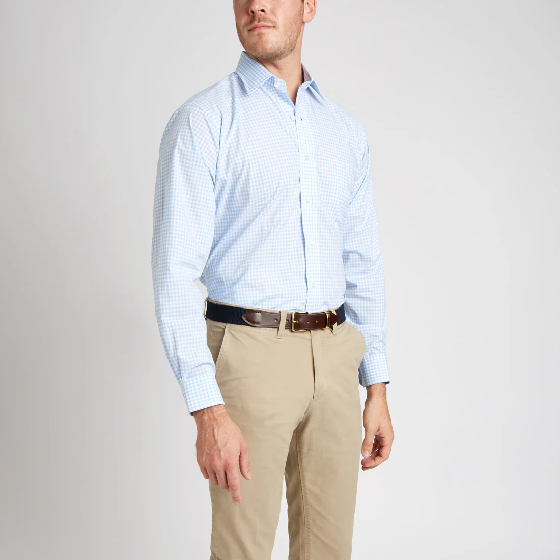 Classic Fit Check Zephyr Button Cuff Shirt in Sky Blue - Image 8