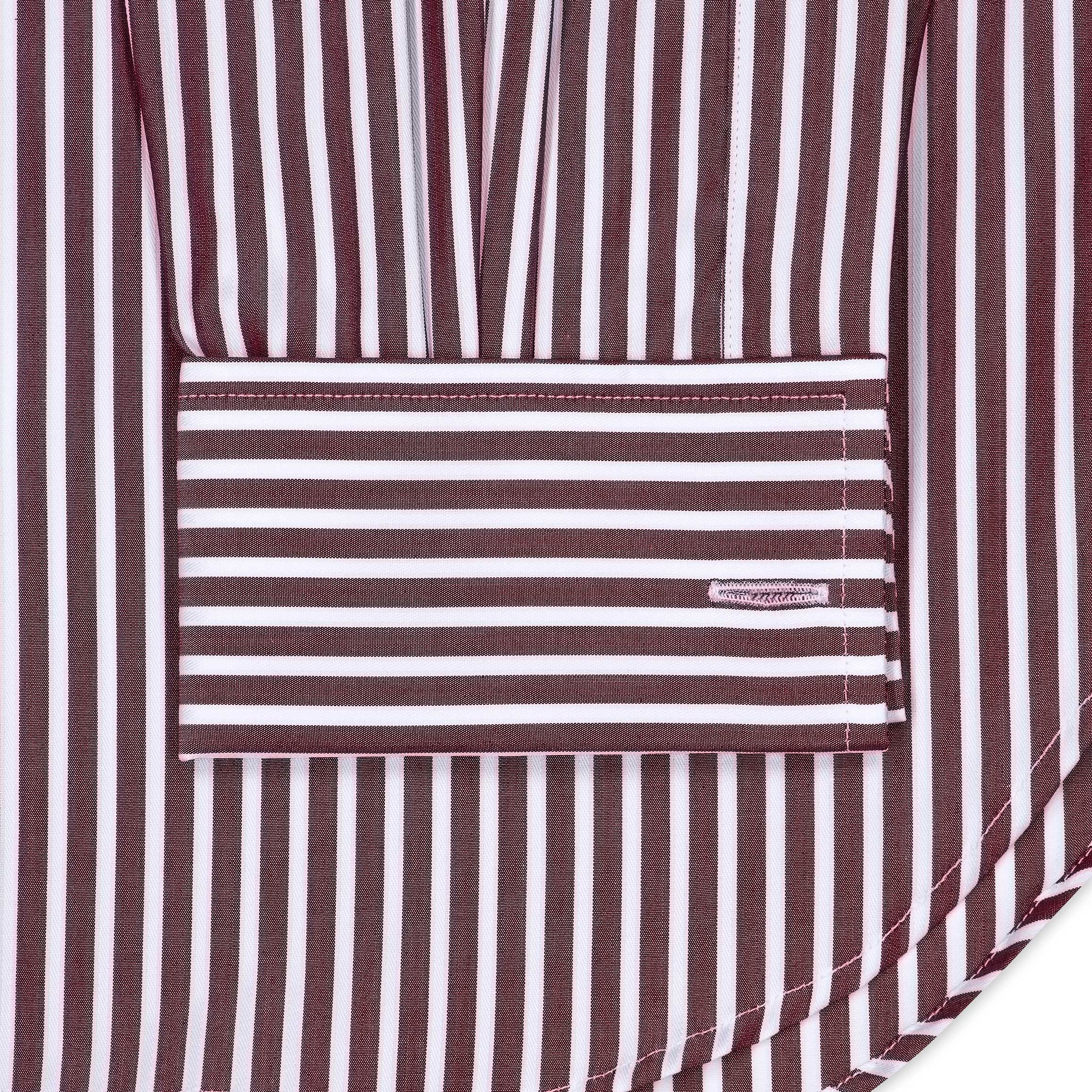 Classic Fit Exclusive Budd Stripe Double Cuff Shirt in Burgundy - Image 4