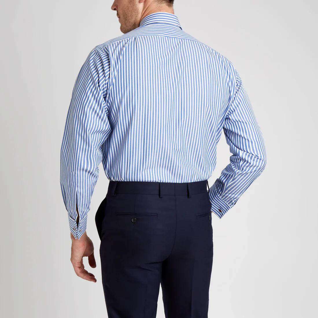 Classic Fit Exclusive Budd Stripe Double Cuff Shirt in Edwardian Blue - Image 7