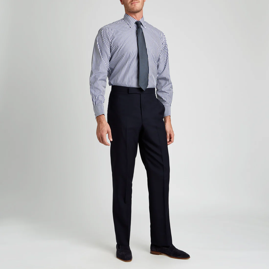 Classic Fit Exclusive Budd Stripe Double Cuff Shirt in Navy - Image 5