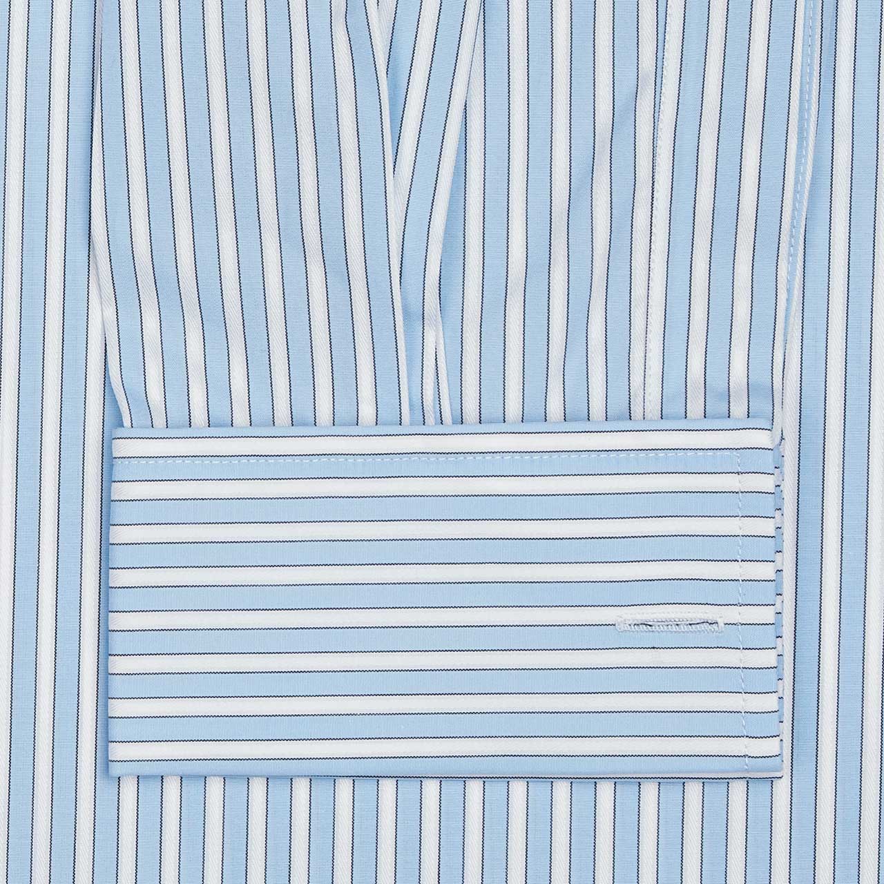 Classic Fit Exclusive Budd Stripe Double Cuff Shirt in Sky Blue - Image 4