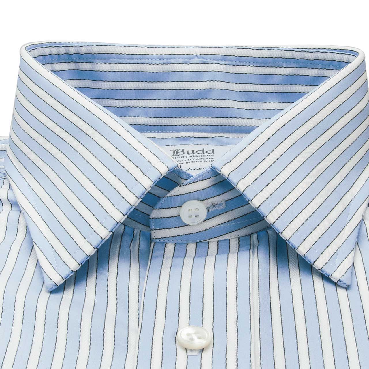 Classic Fit Exclusive Budd Stripe Double Cuff Shirt in Sky Blue - Image 5