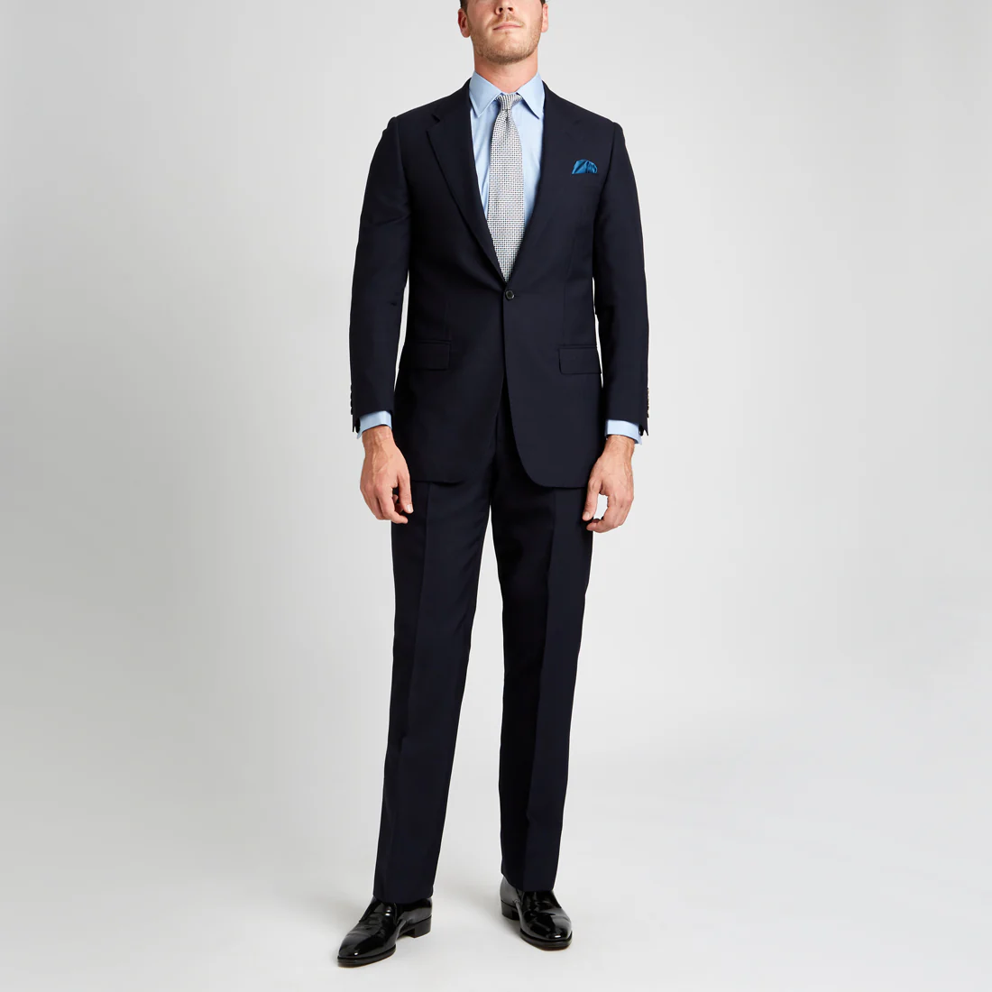 Classic Fit Exclusive End on End Sea Island Cotton Double Cuff in Blue - Image 4